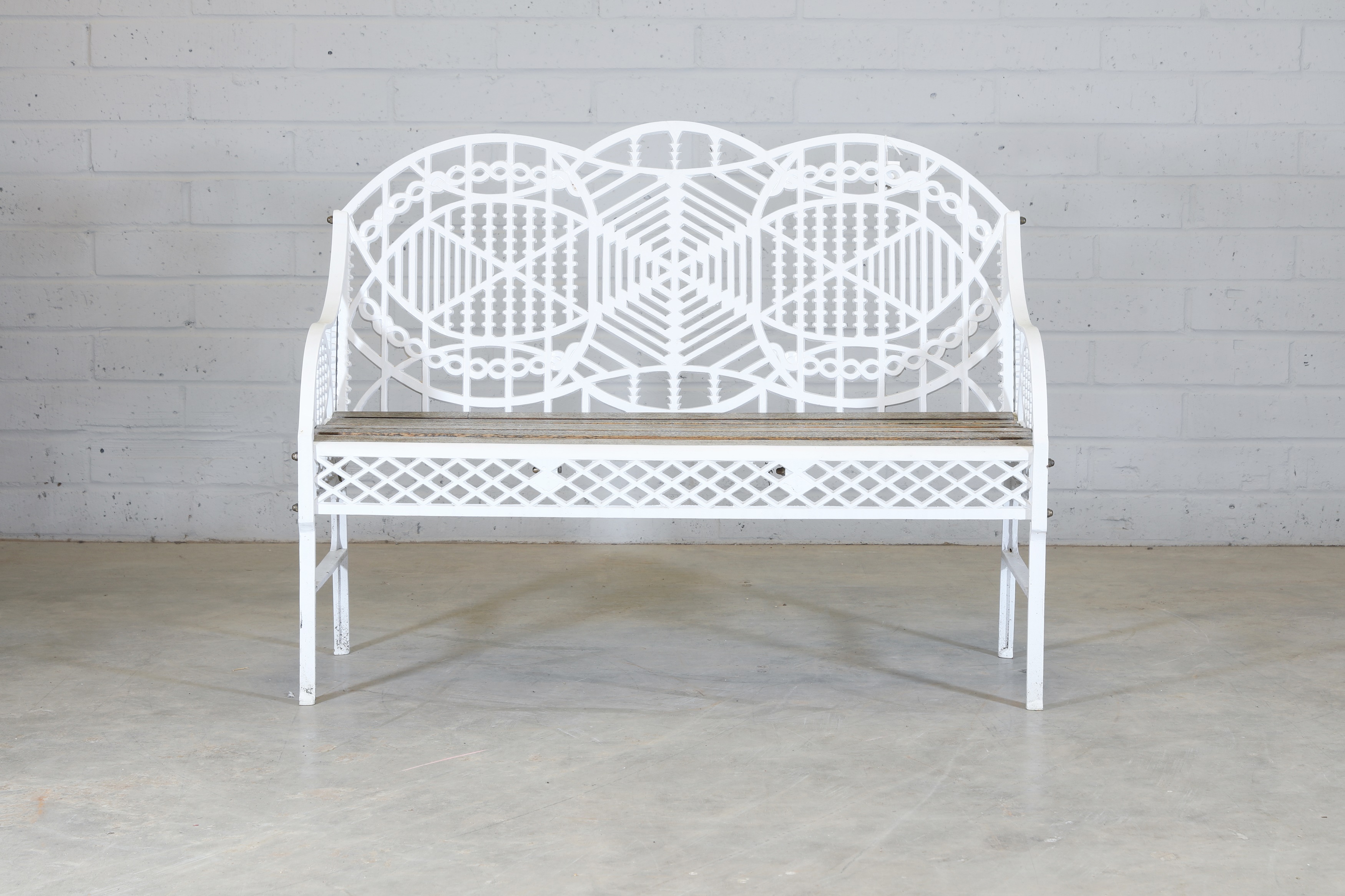 A cast iron garden bench